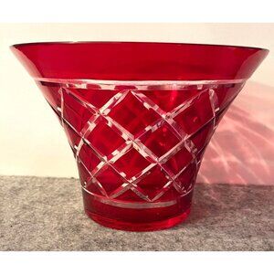 FTD Vintage Cut to Clear Ruby Red Diamond Cut Vase/Bowl  #2547